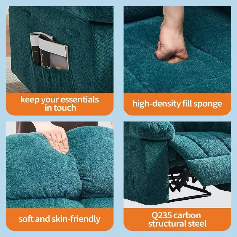 Manual Reclining Chair, Padded Ergonomic Design with Breathable Fabric and Side Storage Pockets, for Living Room