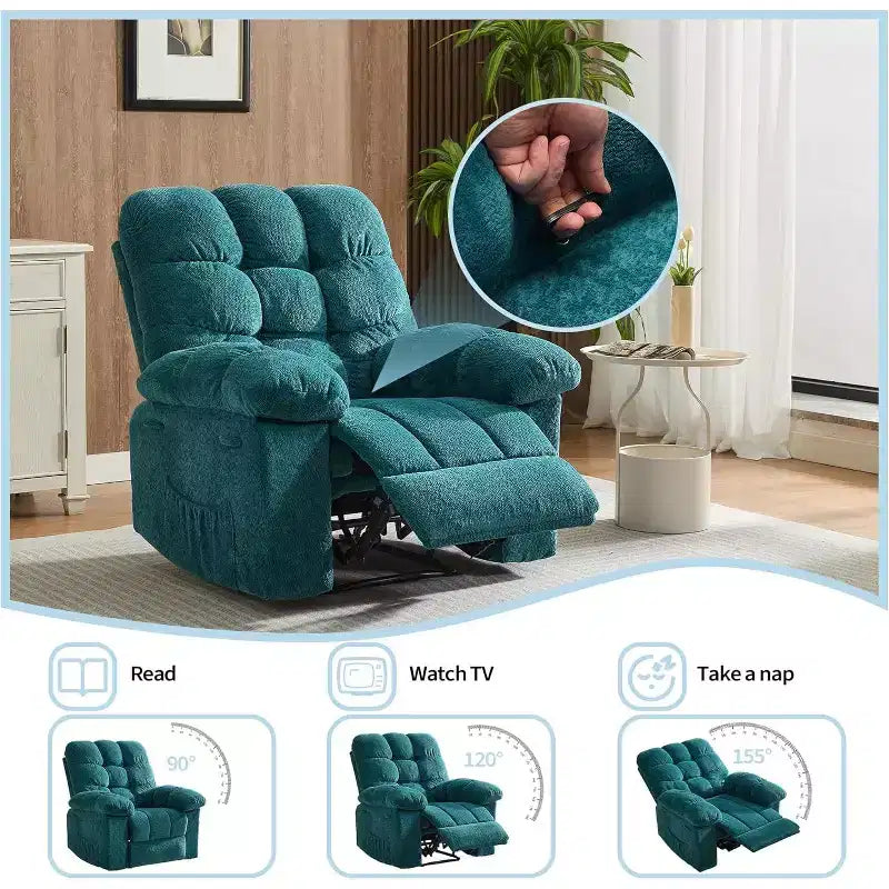 Manual Reclining Chair, Padded Ergonomic Design with Breathable Fabric and Side Storage Pockets, for Living Room