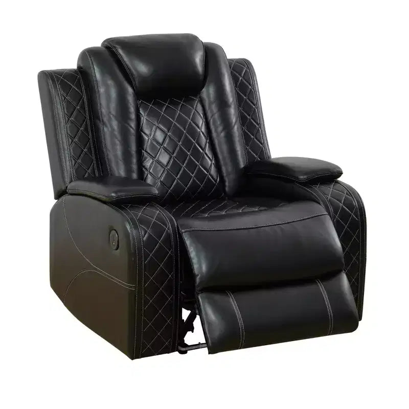 MAYEERTY Power Recliner Chair, Electric Leather Reclining Chair with USB Charging, LED Lighting & Adjustable Backrest for Living Room, Black