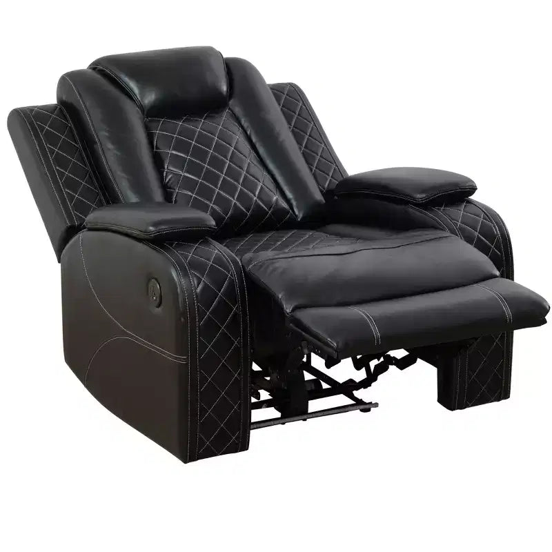 MAYEERTY Power Recliner Chair, Electric Leather Reclining Chair with USB Charging, LED Lighting & Adjustable Backrest for Living Room, Black