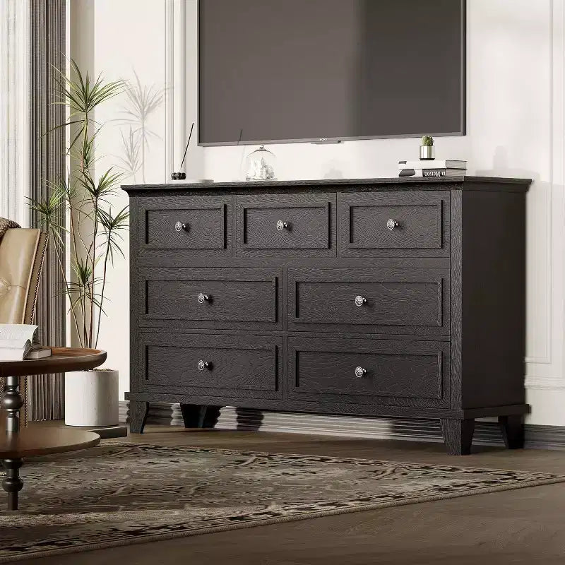 7-Drawer TV Stand and Dresser, Modern Long Chest with Vintage Handles and Deep Storage for Living Room, Bedroom, Hallway