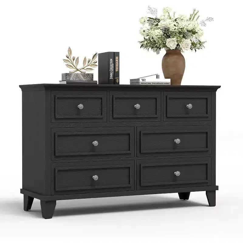7-Drawer TV Stand and Dresser, Modern Long Chest with Vintage Handles and Deep Storage for Living Room, Bedroom, Hallway