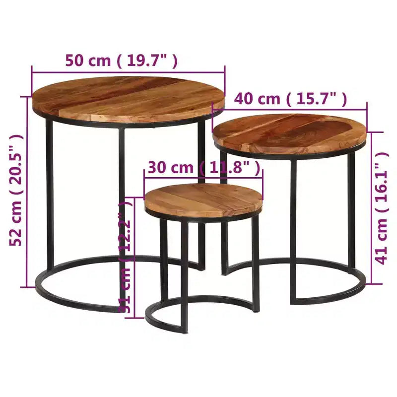 vidaXL Coffee Table Set 3 Pieces Solid Acacia Wood