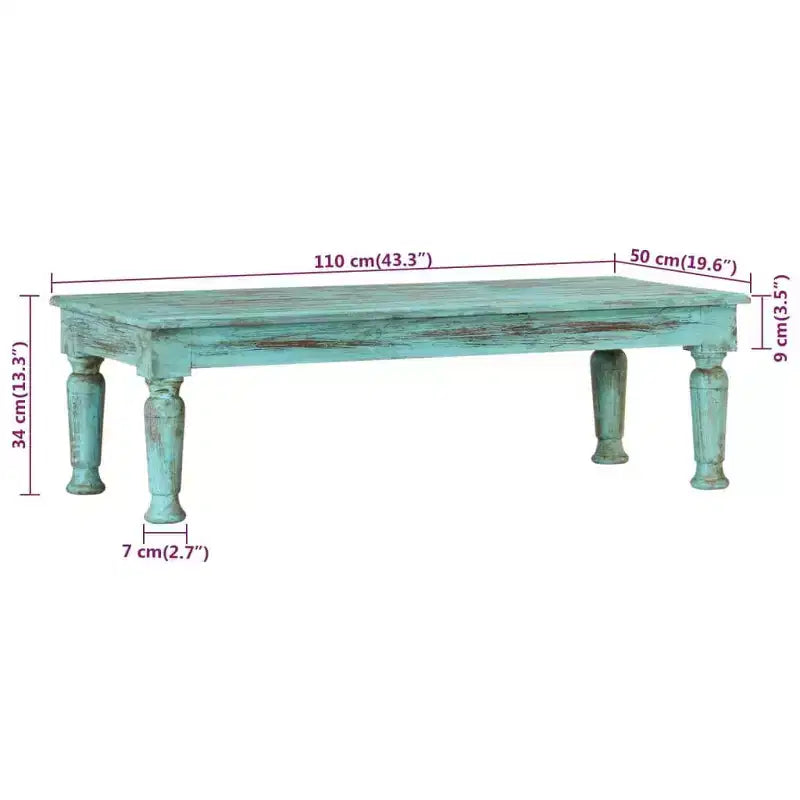 vidaXL Coffee Table Multicolor Solid reclaimed wood 43.3 x 19.7 x 13.4 in