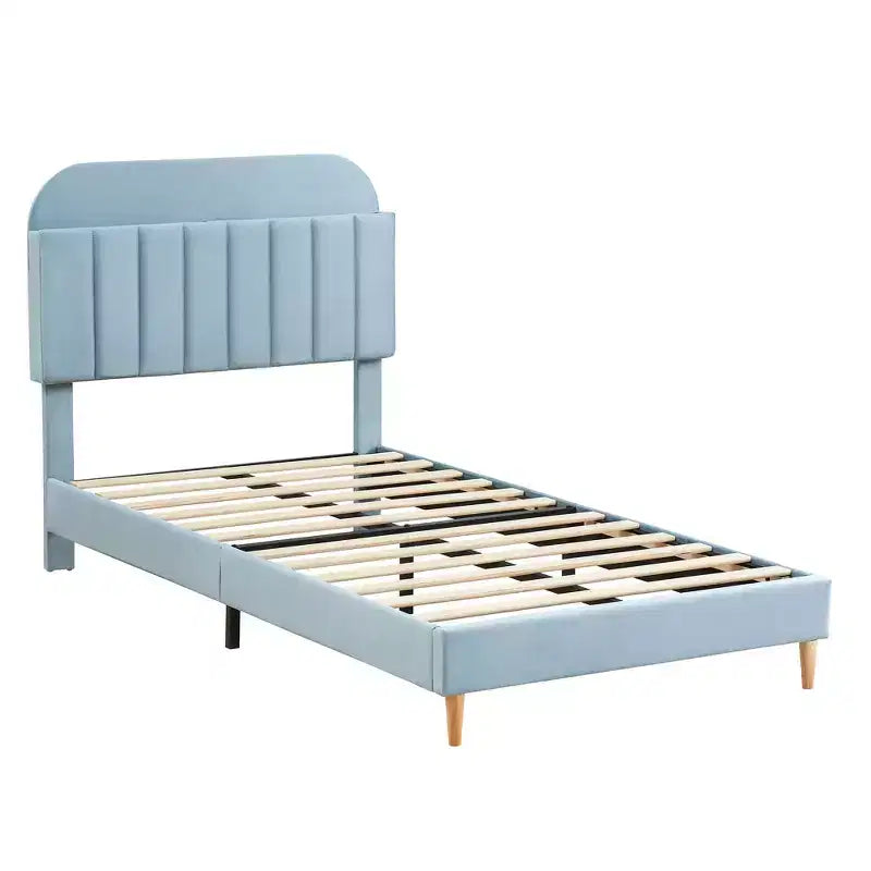 Twin Bed Frames, Velvet Upholstered Platform Bed Frame with Headboard and Strong Wooden Slats, No Box Spring Needed/Noise-Free/Easy Assembly, Pink
