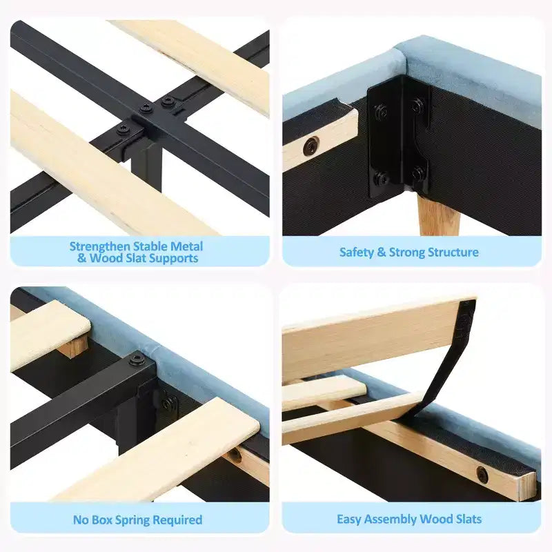 Twin Bed Frames, Velvet Upholstered Platform Bed Frame with Headboard and Strong Wooden Slats, No Box Spring Needed/Noise-Free/Easy Assembly, Pink