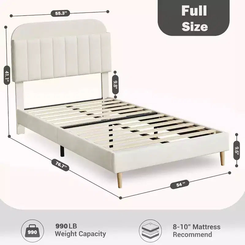 Twin Bed Frames, Velvet Upholstered Platform Bed Frame with Headboard and Strong Wooden Slats, No Box Spring Needed/Noise-Free/Easy Assembly, Pink
