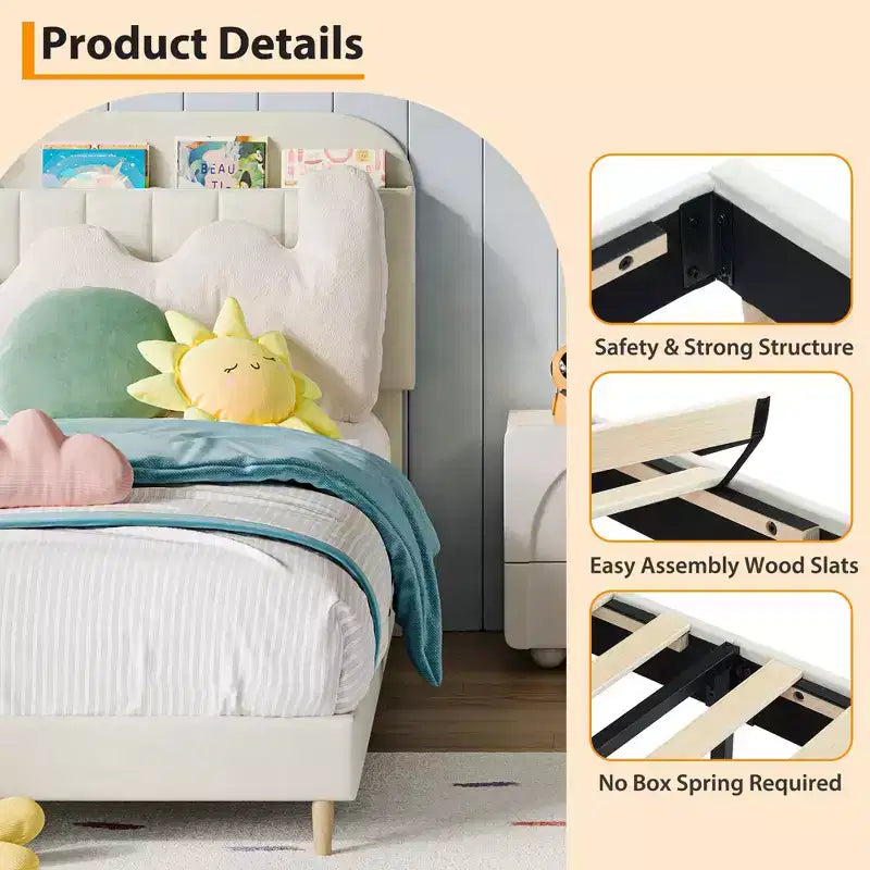 Twin Bed Frames, Velvet Upholstered Platform Bed Frame with Headboard and Strong Wooden Slats, No Box Spring Needed/Noise-Free/Easy Assembly, Pink