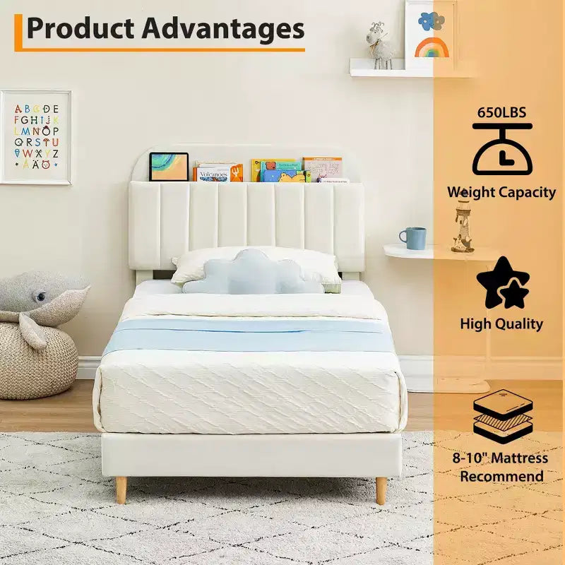 Twin Bed Frames, Velvet Upholstered Platform Bed Frame with Headboard and Strong Wooden Slats, No Box Spring Needed/Noise-Free/Easy Assembly, Pink