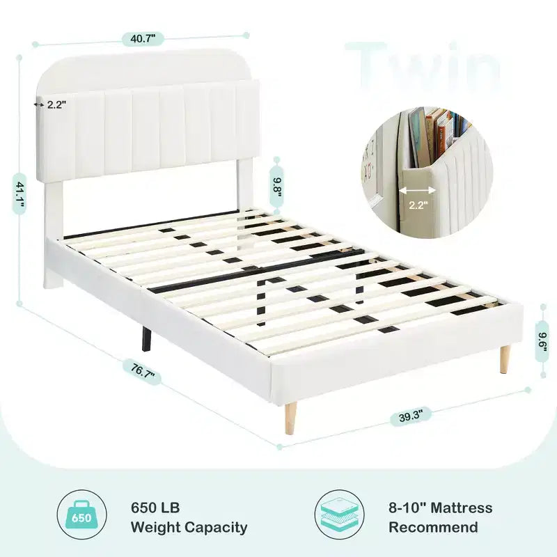 Twin Bed Frames, Velvet Upholstered Platform Bed Frame with Headboard and Strong Wooden Slats, No Box Spring Needed/Noise-Free/Easy Assembly, Pink