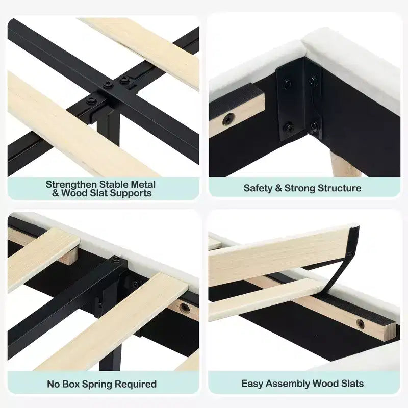Twin Bed Frames, Velvet Upholstered Platform Bed Frame with Headboard and Strong Wooden Slats, No Box Spring Needed/Noise-Free/Easy Assembly, Pink