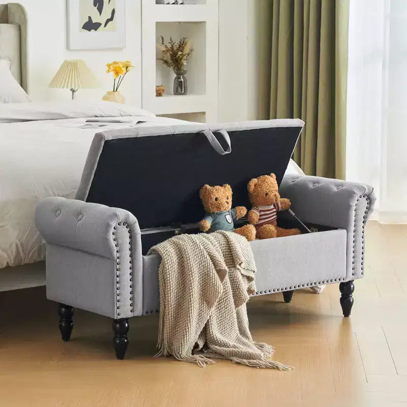 Furniliving 51 Button-Tufted Large Upholstered Bench Ottoman Linen with Storage, for Bedroom/Entryway/Living Room
