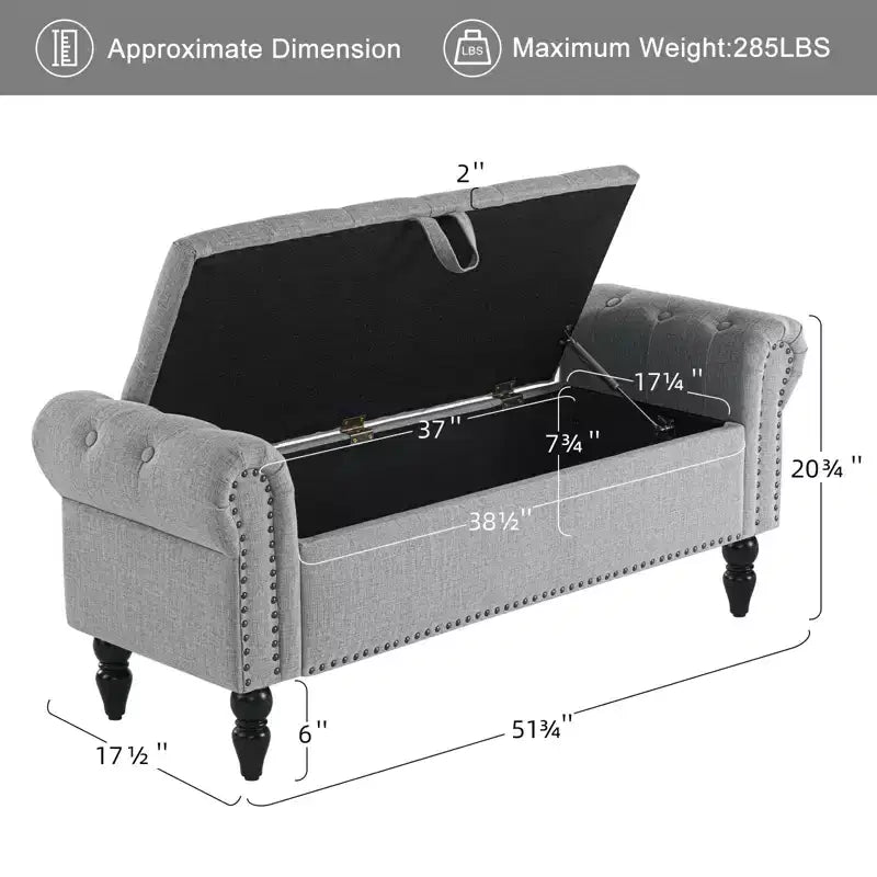 Furniliving 51 Button-Tufted Large Upholstered Bench Ottoman Linen with Storage, for Bedroom/Entryway/Living Room