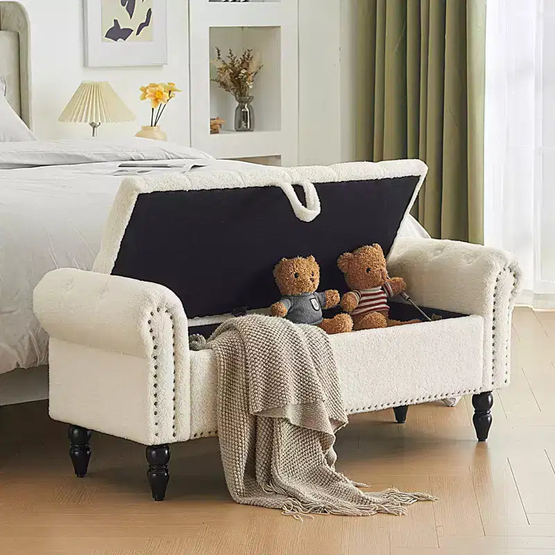 Furniliving 51 Button-Tufted Large Upholstered Bench Ottoman Linen with Storage, for Bedroom/Entryway/Living Room