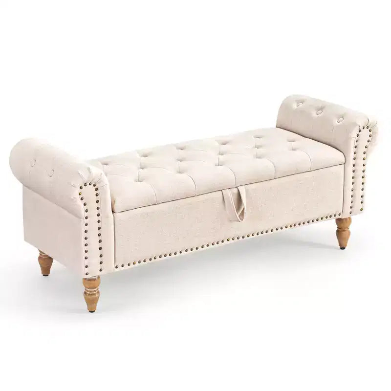 Furniliving 51 Button-Tufted Large Upholstered Bench Ottoman Linen with Storage, for Bedroom/Entryway/Living Room