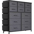 Acekool 12 Drawer Dresser, Tall Fabric Storage Tower with Wooden Top, Side Pockets & Hooks, Chest of Drawers for Bedroom, Closet, Hallway