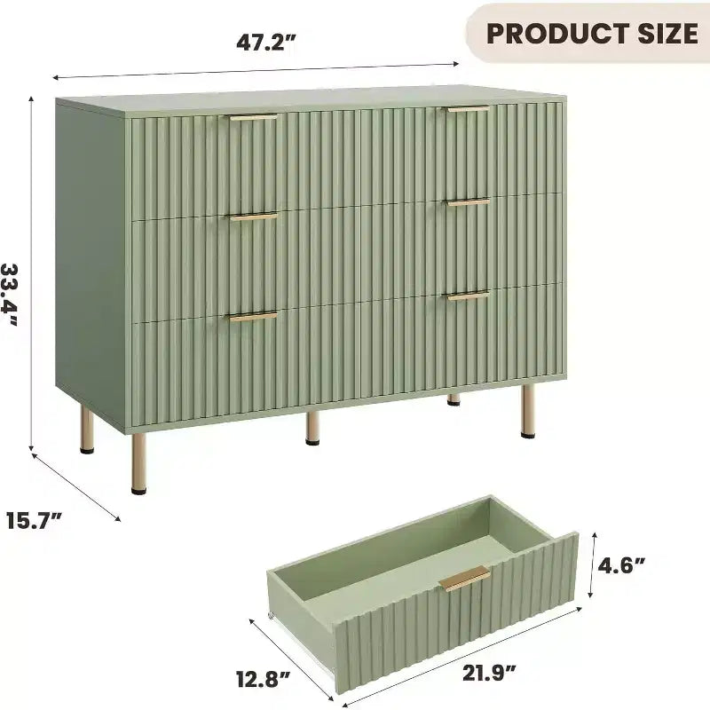 Bedroom 6 Drawer Storage Chest, 47.2 Inch Wide Modern Built-in Dresser with Deep Drawers for Living Room, Hallway, Kids Room