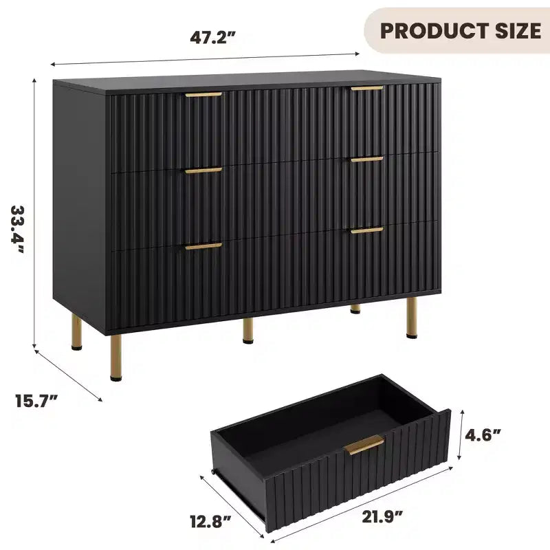 Bedroom 6 Drawer Storage Chest, 47.2 Inch Wide Modern Built-in Dresser with Deep Drawers for Living Room, Hallway, Kids Room