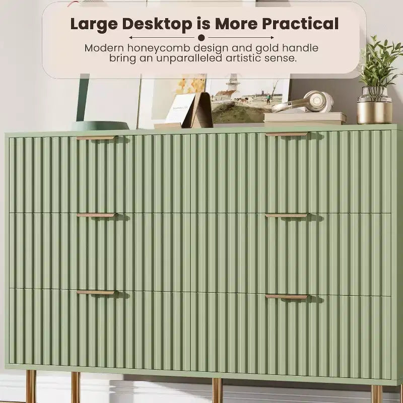 Bedroom 6 Drawer Storage Chest, 47.2 Inch Wide Modern Built-in Dresser with Deep Drawers for Living Room, Hallway, Kids Room