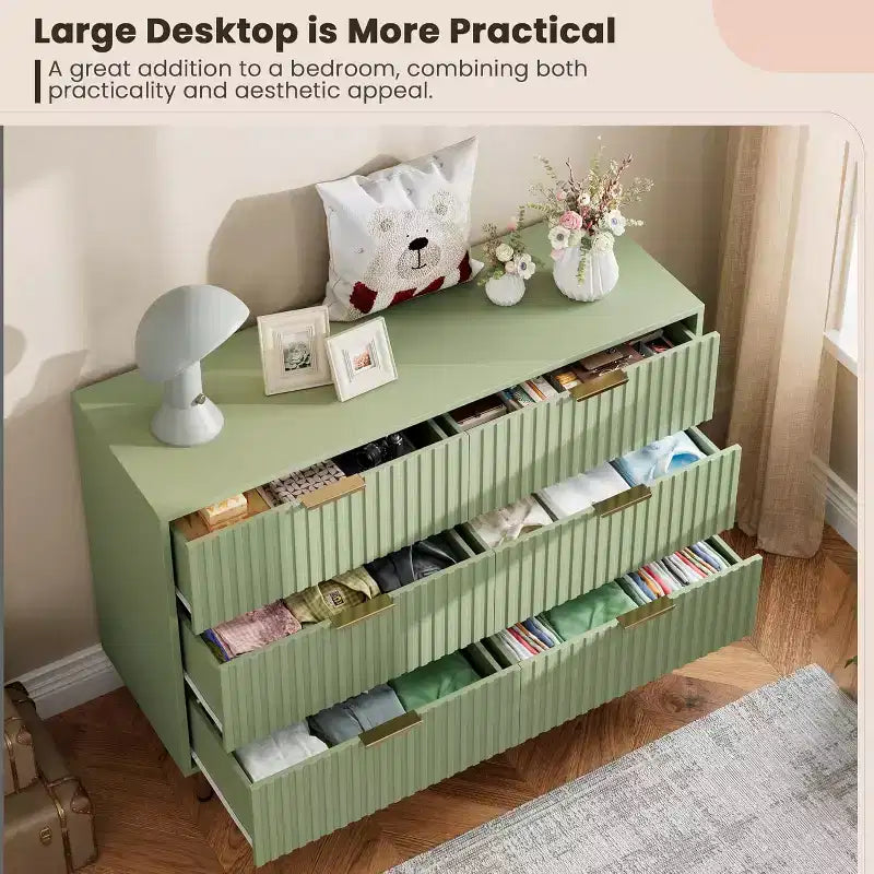 Bedroom 6 Drawer Storage Chest, 47.2 Inch Wide Modern Built-in Dresser with Deep Drawers for Living Room, Hallway, Kids Room