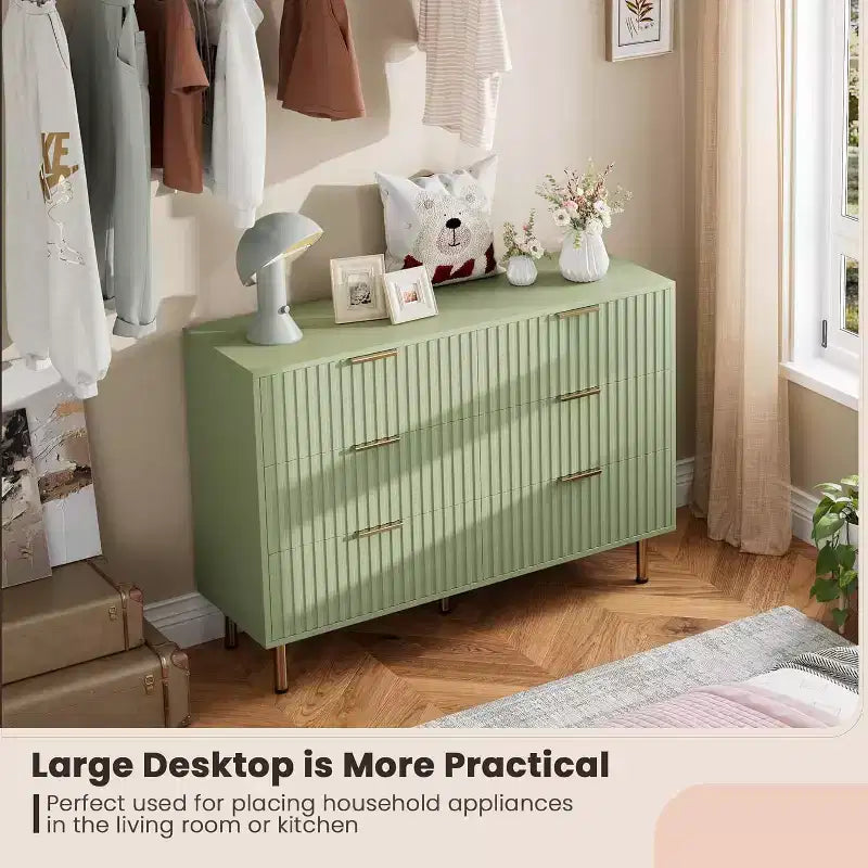 Bedroom 6 Drawer Storage Chest, 47.2 Inch Wide Modern Built-in Dresser with Deep Drawers for Living Room, Hallway, Kids Room