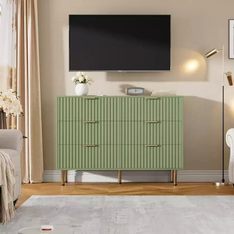 Bedroom 6 Drawer Storage Chest, 47.2 Inch Wide Modern Built-in Dresser with Deep Drawers for Living Room, Hallway, Kids Room