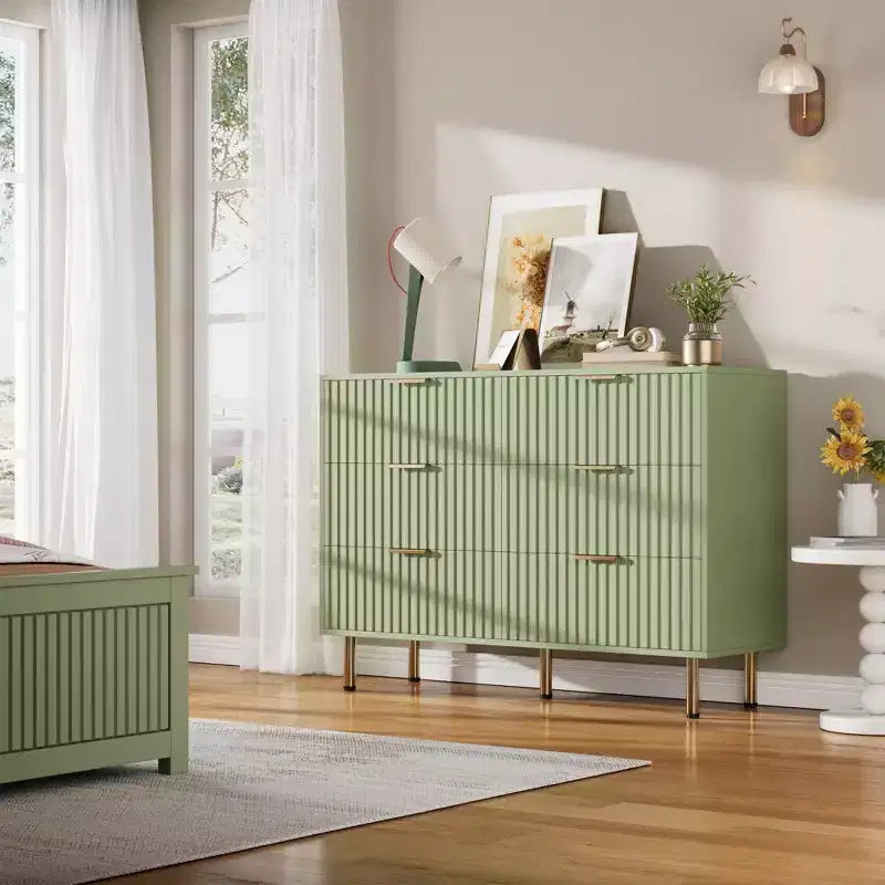 Bedroom 6 Drawer Storage Chest, 47.2 Inch Wide Modern Built-in Dresser with Deep Drawers for Living Room, Hallway, Kids Room