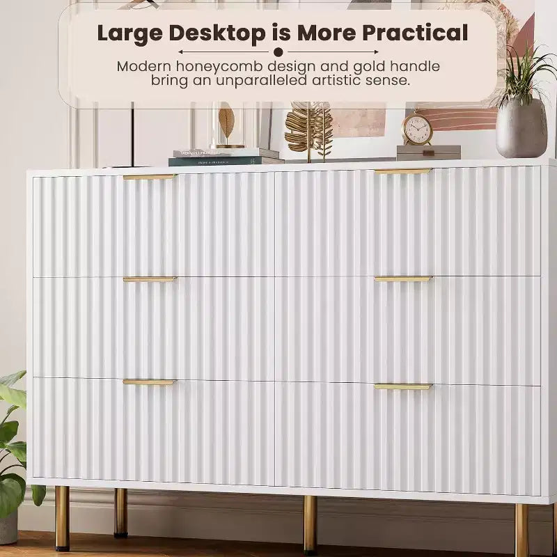 Bedroom 6 Drawer Storage Chest, 47.2 Inch Wide Modern Built-in Dresser with Deep Drawers for Living Room, Hallway, Kids Room