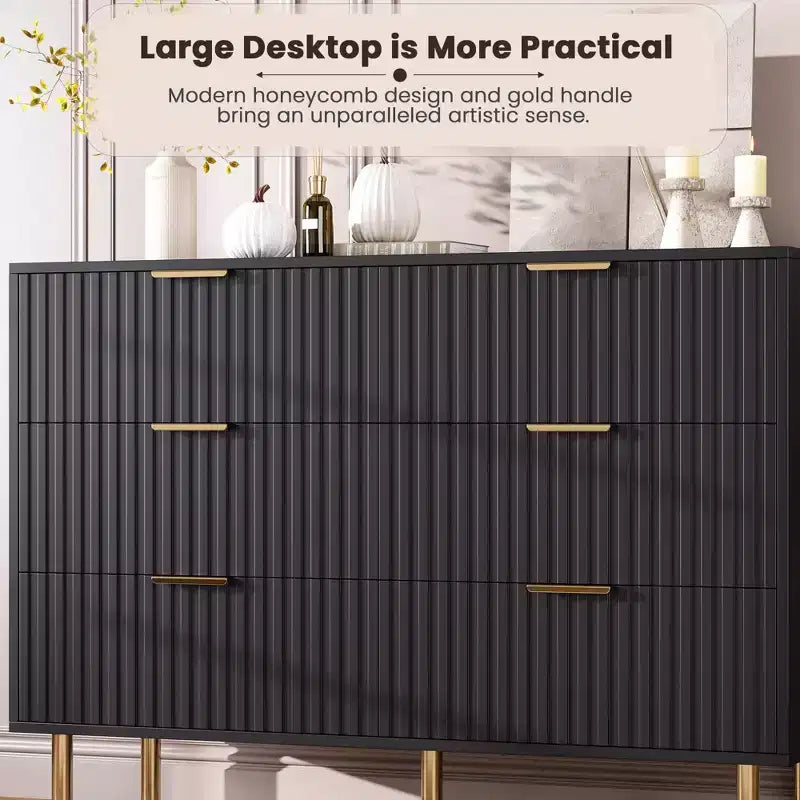 Bedroom 6 Drawer Storage Chest, 47.2 Inch Wide Modern Built-in Dresser with Deep Drawers for Living Room, Hallway, Kids Room
