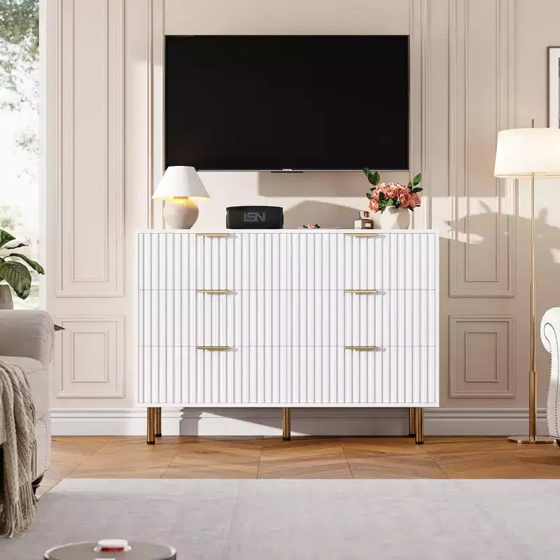 Bedroom 6 Drawer Storage Chest, 47.2 Inch Wide Modern Built-in Dresser with Deep Drawers for Living Room, Hallway, Kids Room