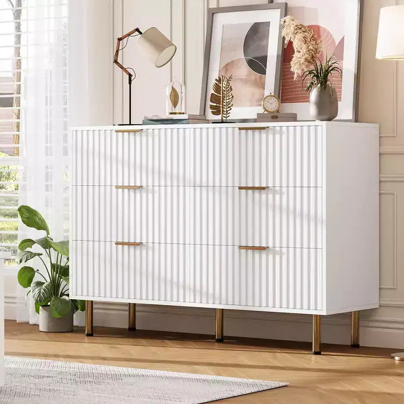 Bedroom 6 Drawer Storage Chest, 47.2 Inch Wide Modern Built-in Dresser with Deep Drawers for Living Room, Hallway, Kids Room
