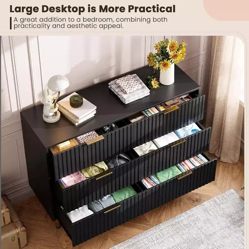 Bedroom 6 Drawer Storage Chest, 47.2 Inch Wide Modern Built-in Dresser with Deep Drawers for Living Room, Hallway, Kids Room