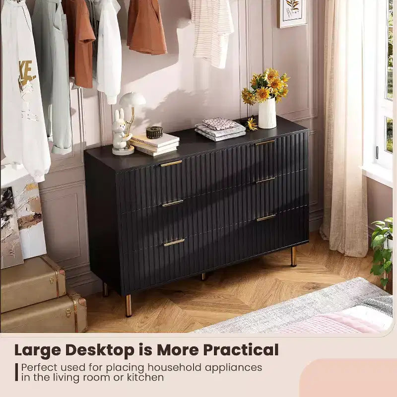 Bedroom 6 Drawer Storage Chest, 47.2 Inch Wide Modern Built-in Dresser with Deep Drawers for Living Room, Hallway, Kids Room