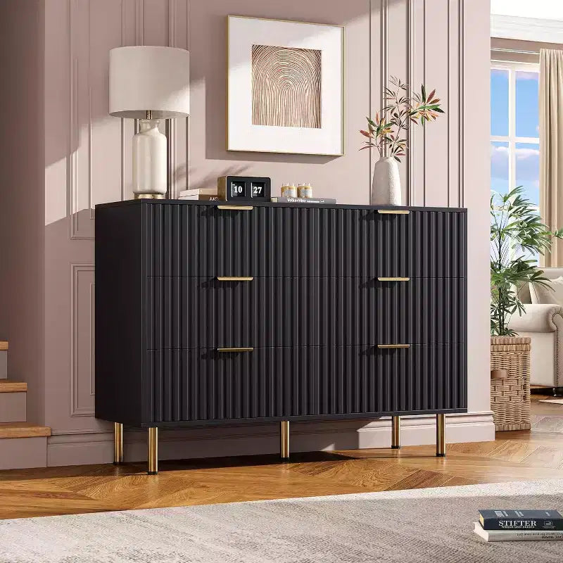 Bedroom 6 Drawer Storage Chest, 47.2 Inch Wide Modern Built-in Dresser with Deep Drawers for Living Room, Hallway, Kids Room