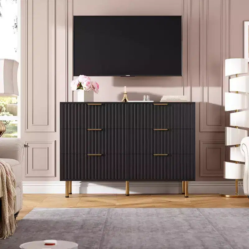 Bedroom 6 Drawer Storage Chest, 47.2 Inch Wide Modern Built-in Dresser with Deep Drawers for Living Room, Hallway, Kids Room