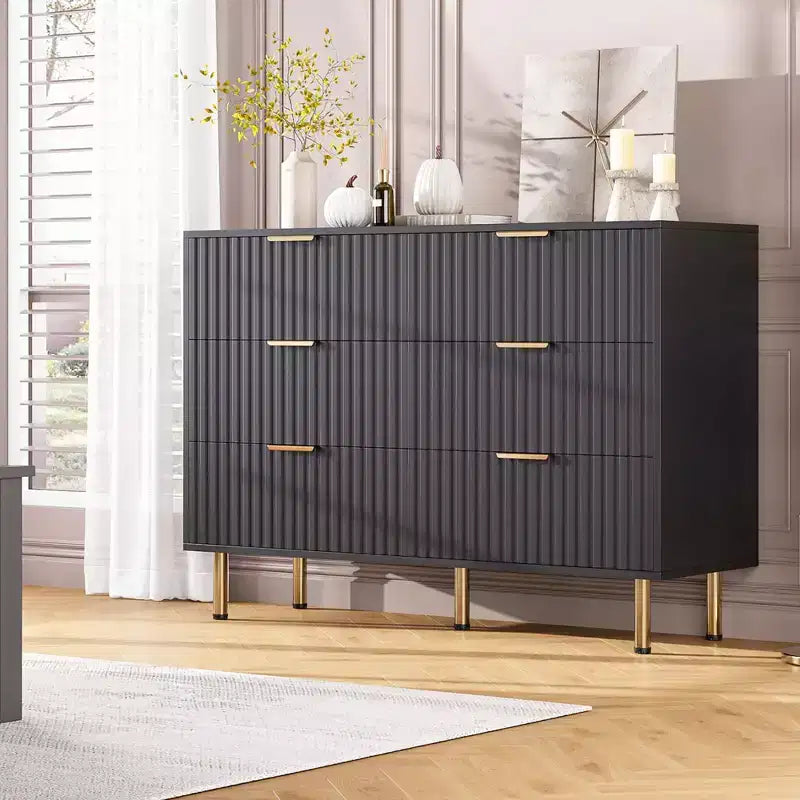 Bedroom 6 Drawer Storage Chest, 47.2 Inch Wide Modern Built-in Dresser with Deep Drawers for Living Room, Hallway, Kids Room