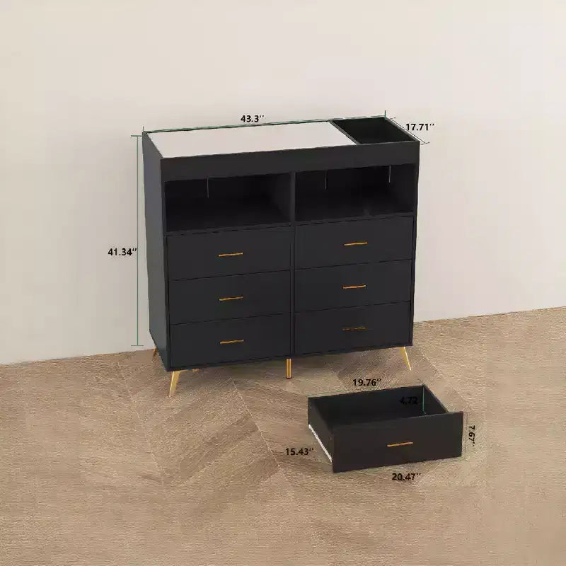 Storage cabinet with drawers, changing table dresser, power socket, with light and metal legs, suitable for living room, bedroom and baby room