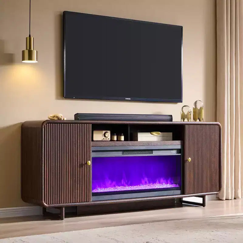 Fireplace TV Stand for Up to 80 inch TVs, Modern Entertainment Center with 36 Electric Fireplace & Adjustable Shelves for Living Room
