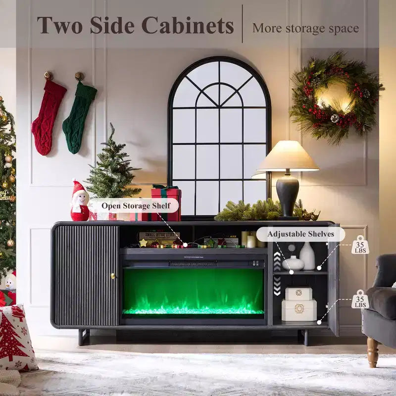 Fireplace TV Stand for Up to 80 inch TVs, Modern Entertainment Center with 36 Electric Fireplace & Adjustable Shelves for Living Room