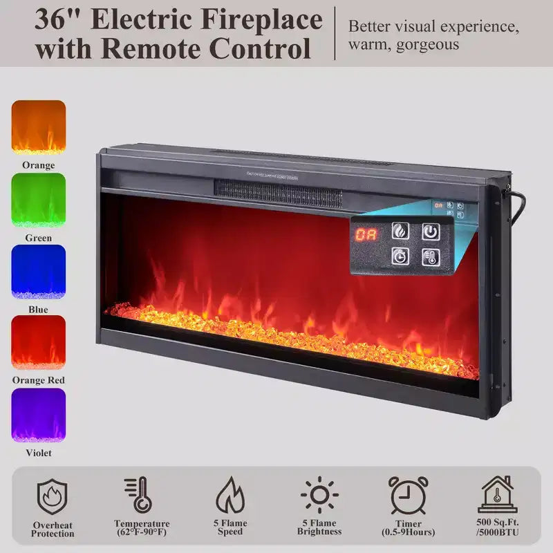 Fireplace TV Stand for Up to 80 inch TVs, Modern Entertainment Center with 36 Electric Fireplace & Adjustable Shelves for Living Room