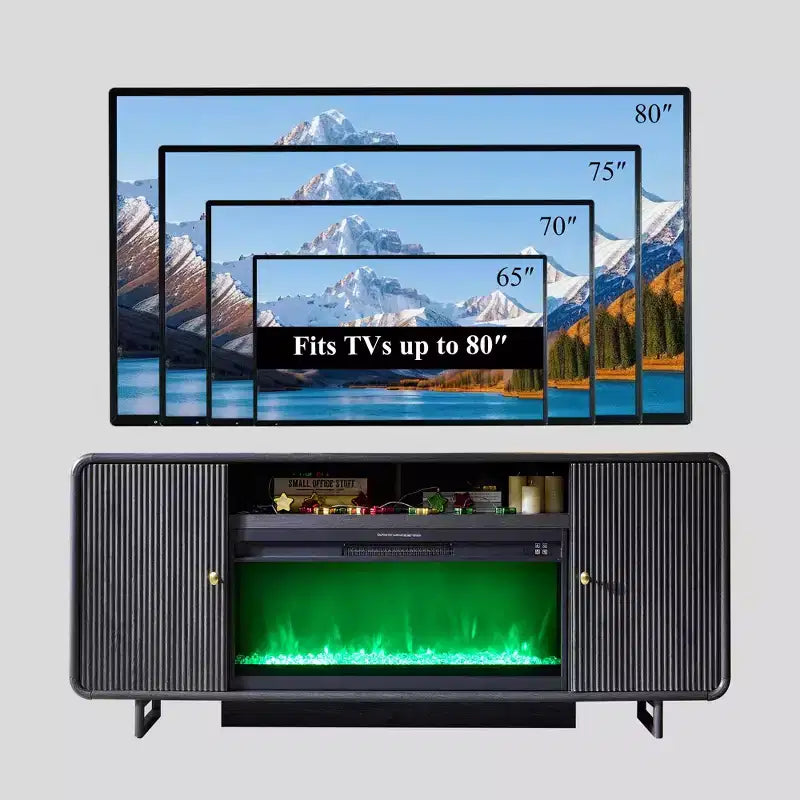 Fireplace TV Stand for Up to 80 inch TVs, Modern Entertainment Center with 36 Electric Fireplace & Adjustable Shelves for Living Room