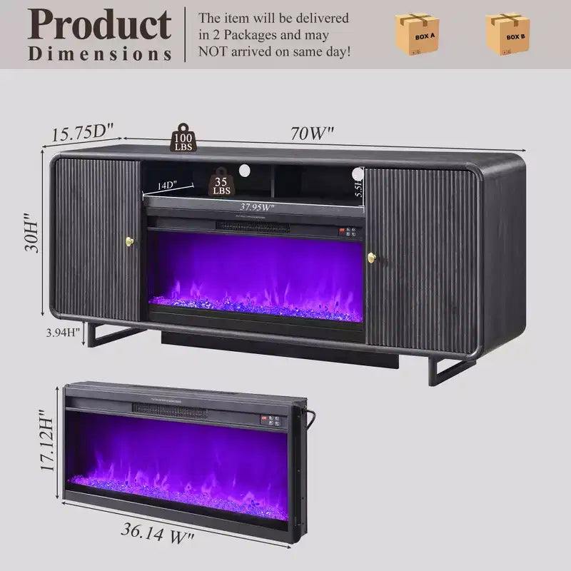 Fireplace TV Stand for Up to 80 inch TVs, Modern Entertainment Center with 36 Electric Fireplace & Adjustable Shelves for Living Room