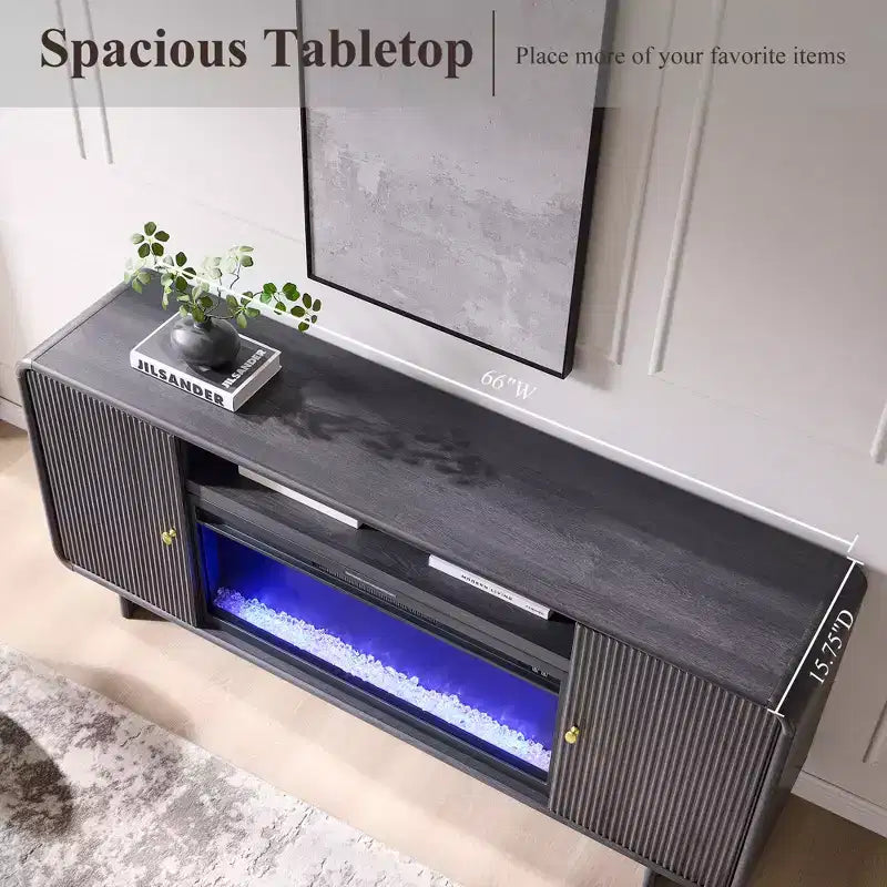Fireplace TV Stand for Up to 80 inch TVs, Modern Entertainment Center with 36 Electric Fireplace & Adjustable Shelves for Living Room