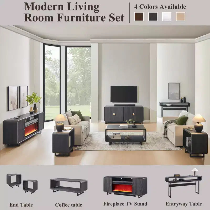 Fireplace TV Stand for Up to 80 inch TVs, Modern Entertainment Center with 36 Electric Fireplace & Adjustable Shelves for Living Room