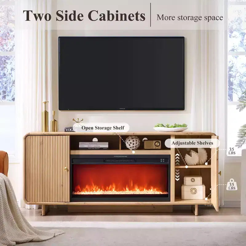Fireplace TV Stand for Up to 80 inch TVs, Modern Entertainment Center with 36 Electric Fireplace & Adjustable Shelves for Living Room