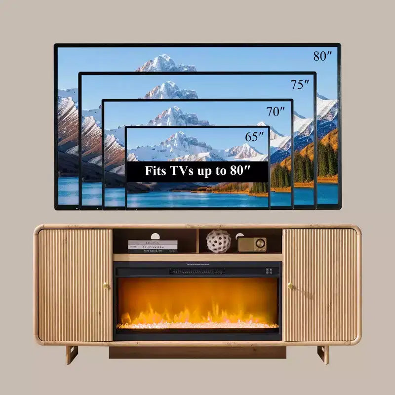 Fireplace TV Stand for Up to 80 inch TVs, Modern Entertainment Center with 36 Electric Fireplace & Adjustable Shelves for Living Room