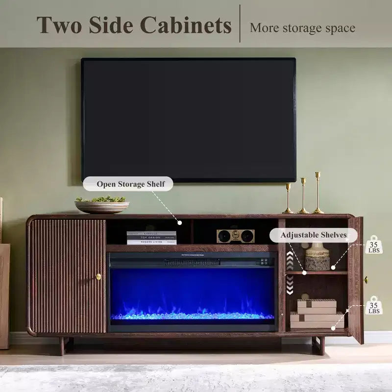 Fireplace TV Stand for Up to 80 inch TVs, Modern Entertainment Center with 36 Electric Fireplace & Adjustable Shelves for Living Room