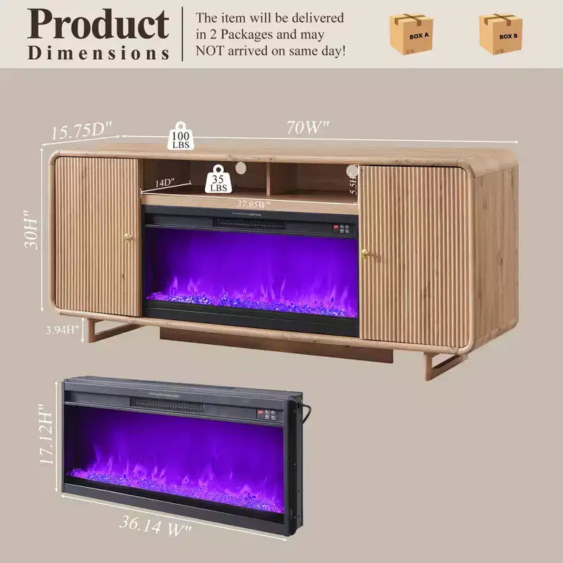 Fireplace TV Stand for Up to 80 inch TVs, Modern Entertainment Center with 36 Electric Fireplace & Adjustable Shelves for Living Room