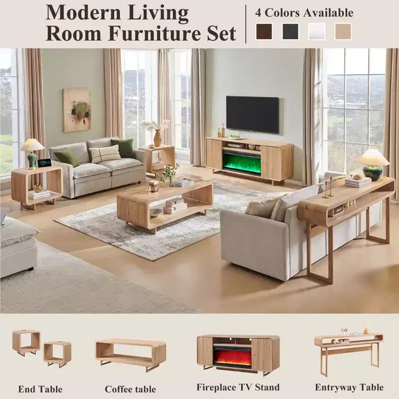 Fireplace TV Stand for Up to 80 inch TVs, Modern Entertainment Center with 36 Electric Fireplace & Adjustable Shelves for Living Room