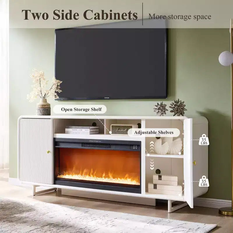 Fireplace TV Stand for Up to 80 inch TVs, Modern Entertainment Center with 36 Electric Fireplace & Adjustable Shelves for Living Room
